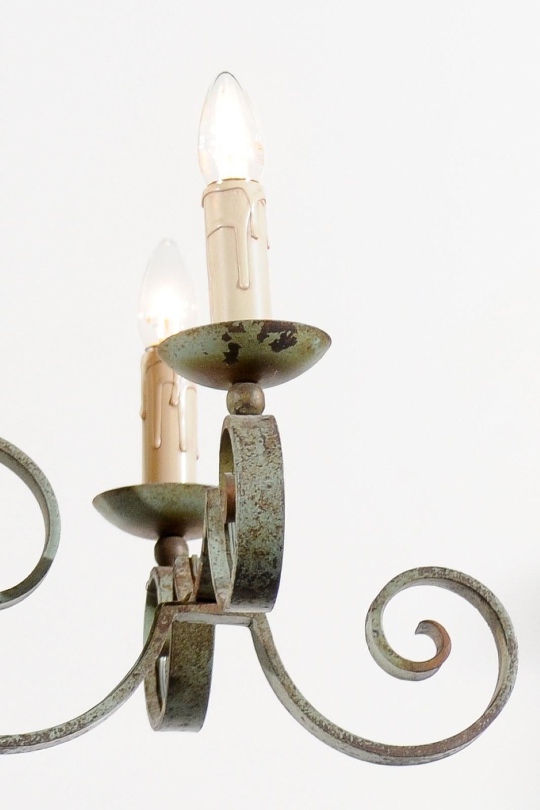 French 19th century Painted Iron Six-Light Chandelier with Scrolling Arms 3