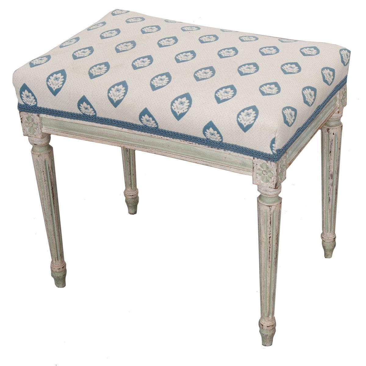 French 19th Century Painted Louis XVI Style Upholstered Stool
