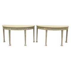French 19th Century Painted Neoclassical Demilune Console Tables, a Pair