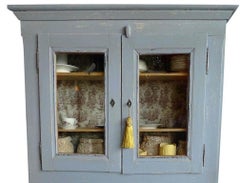 French 19th Century Painted Pine Buffet with 2 Glass Panel and 2 Solid Doors