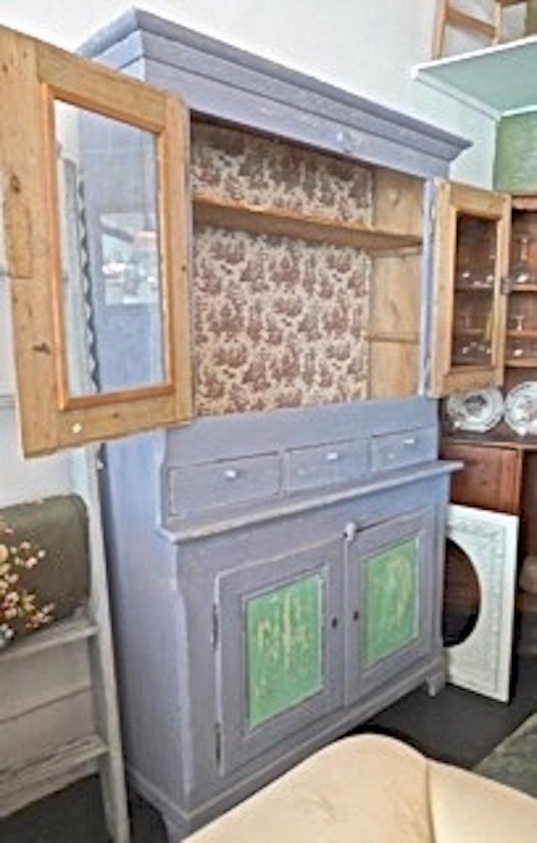 French 19th Century Painted Pine Buffet with 2 Glass Panel and 2 Solid Doors For Sale 2