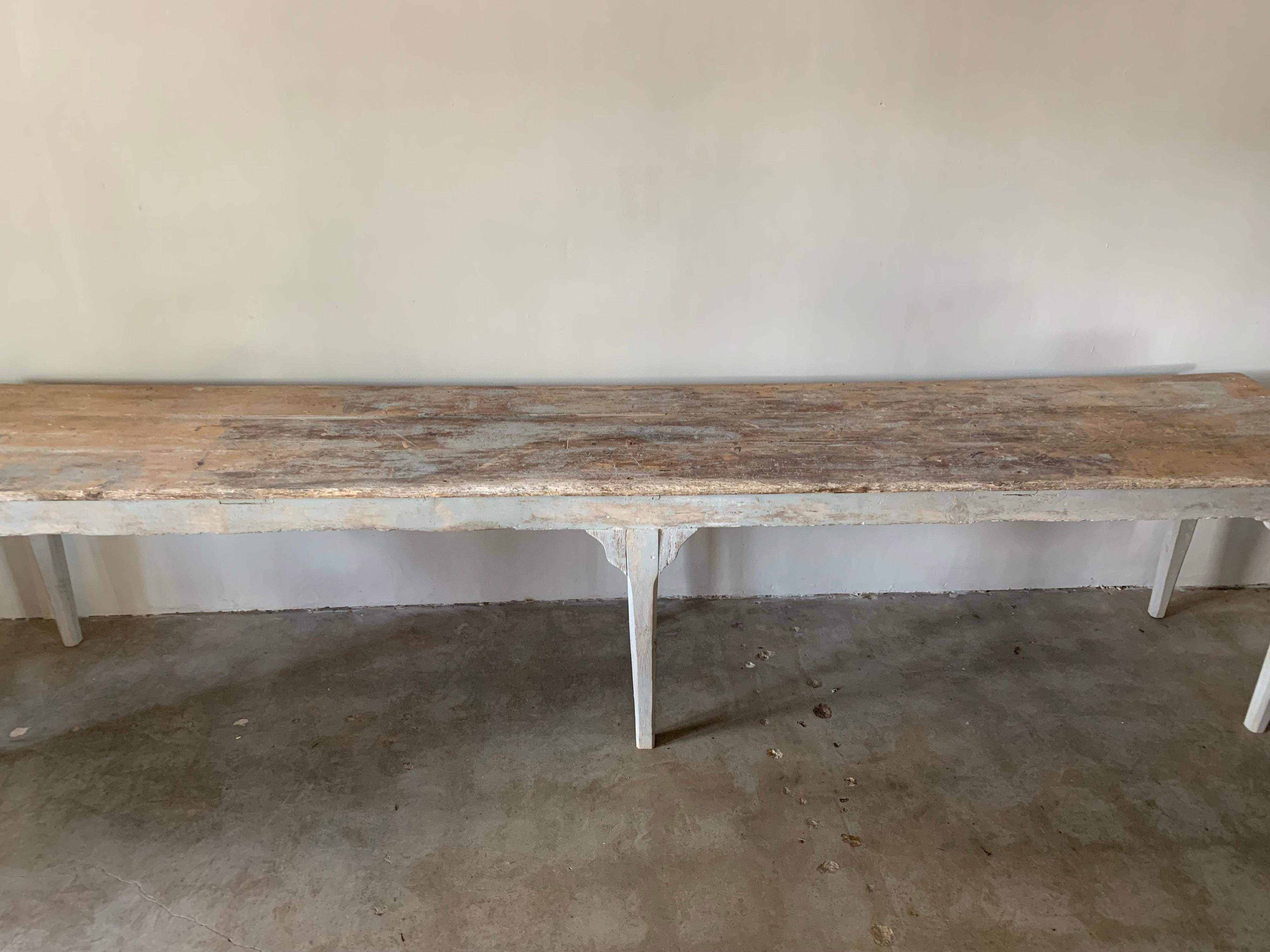 French 19th Century Painted Pine Farm Table Console 9