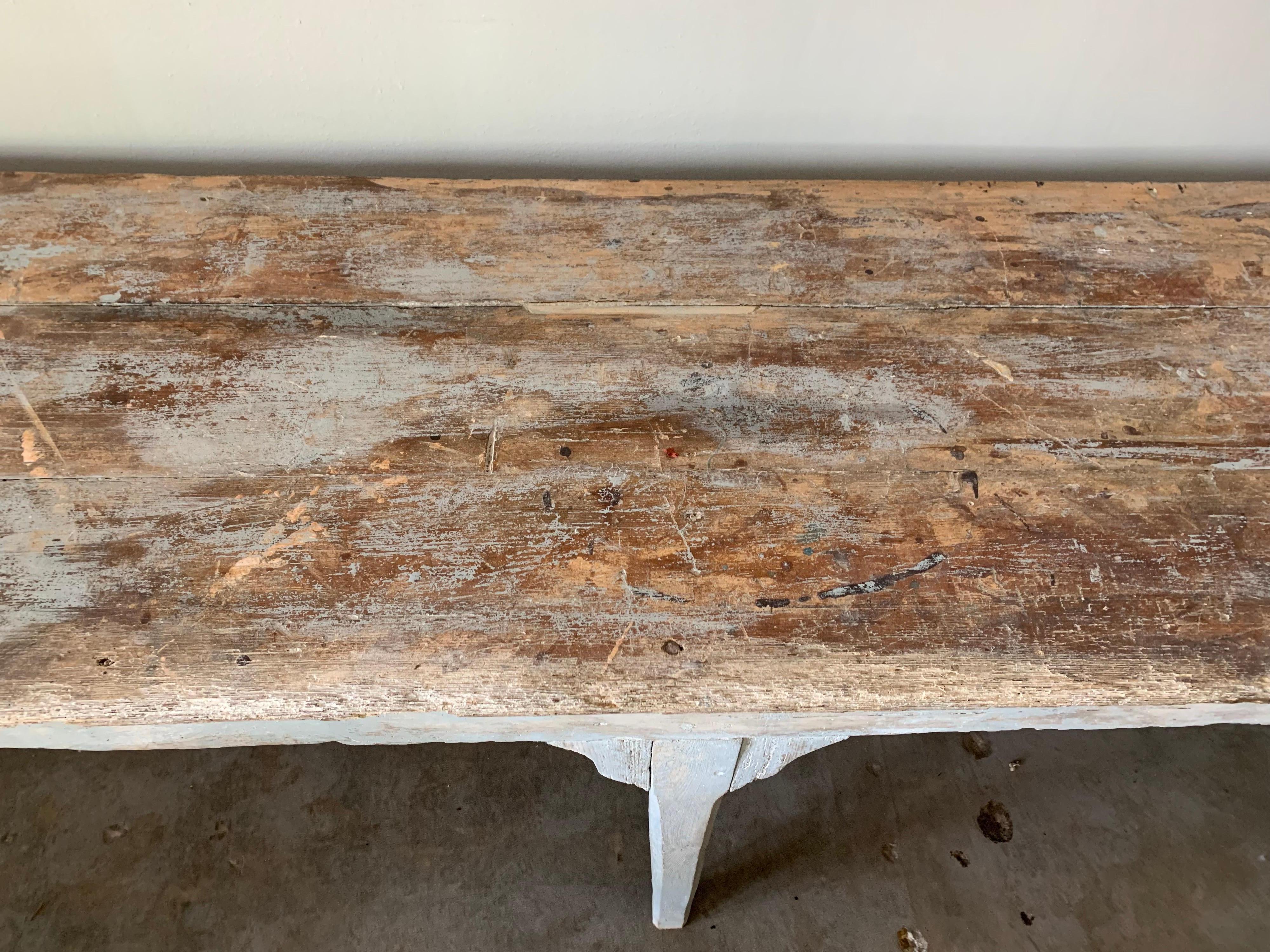 French 19th Century Painted Pine Farm Table Console In Fair Condition In Houston, TX