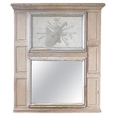 French 19th Century Painted Pine Trumeau Mirror with Original Mirror Glass