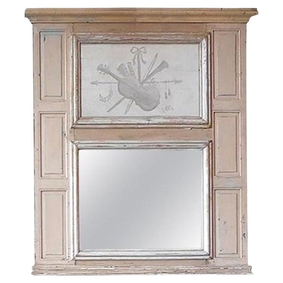 French 19th Century Painted Pine Trumeau Mirror with Original Mirror Glass For Sale