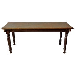 French 19th Century Painted Pinewood Picnic Table with Hand Carved Legs