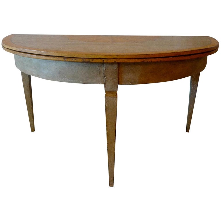 French 19th Century Painted Round Farm House Dining Table And Folding Demilune French 19th Century Painted Round Farm House Dining Table And Folding Demilune
