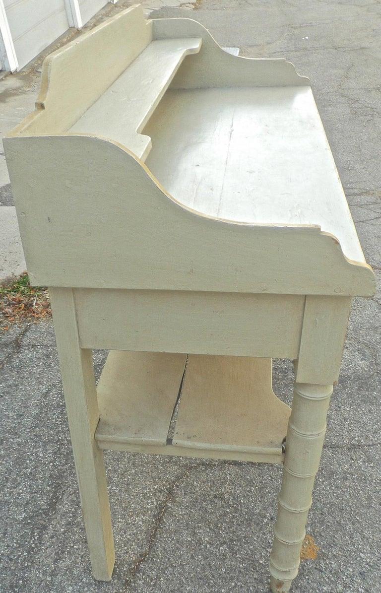 Hand-Painted French 19th Century Painted Server or Vanity with Two Drawers and Two Shelves For Sale