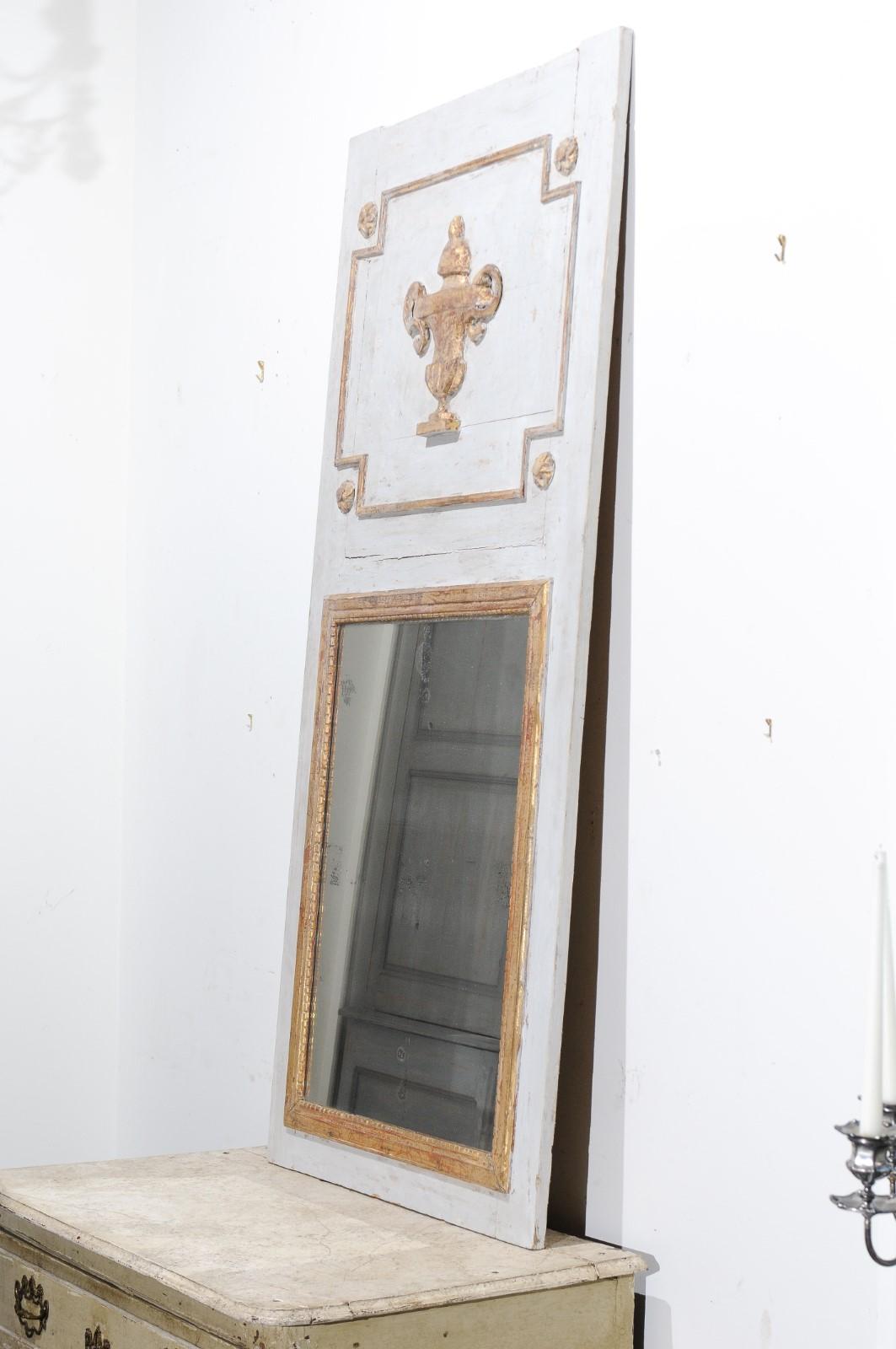 French 19th Century Painted Trumeau Mirror with Giltwood Vase and Mercury Glass 6