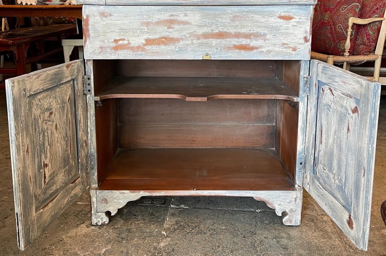 Hand-Painted French 19th Century Painted Walnut Buffet with Two Doors and a Top Compartment