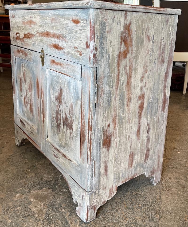 French 19th Century Painted Walnut Buffet with Two Doors and a Top Compartment In Distressed Condition In Santa Monica, CA