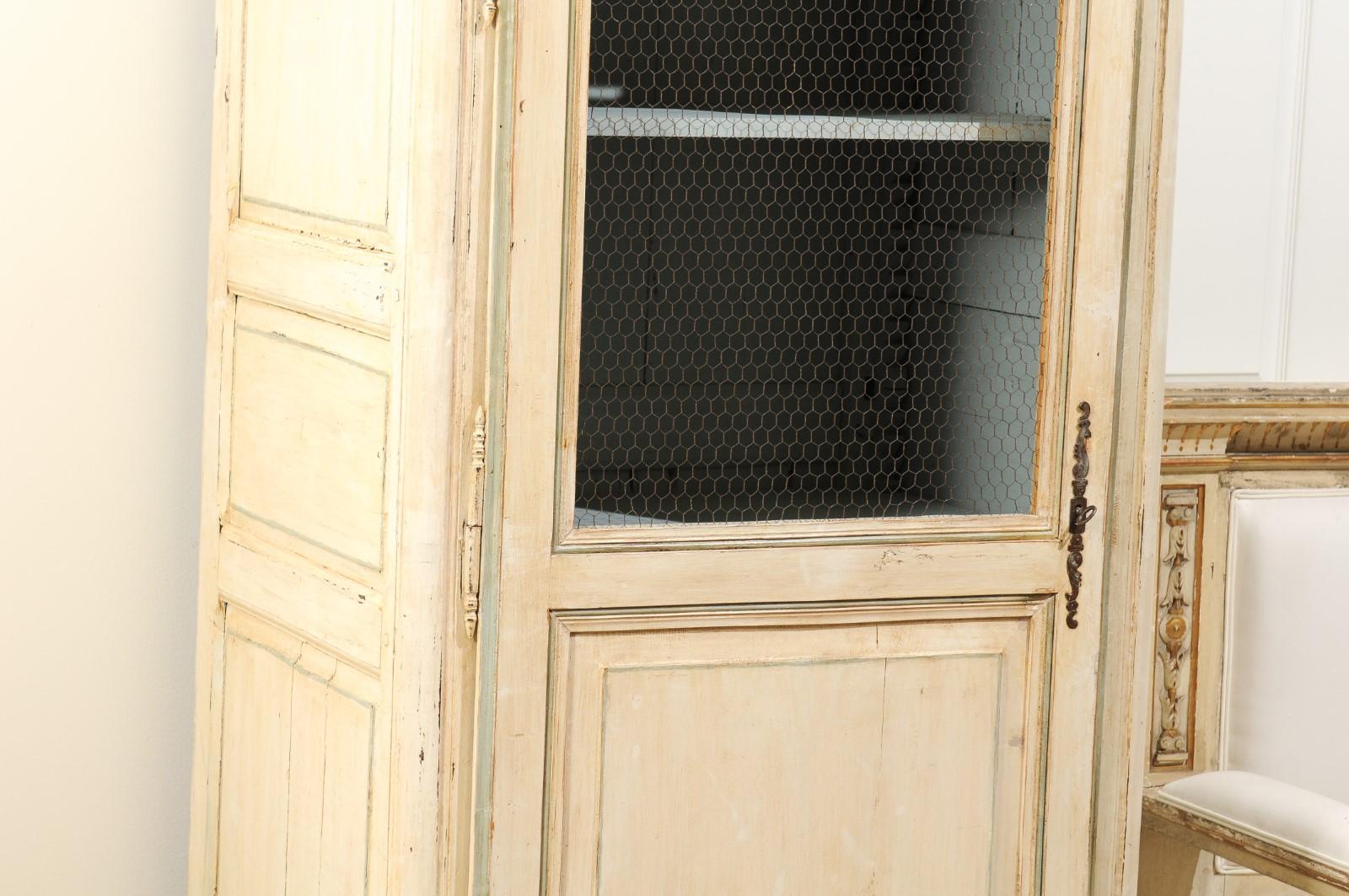French 19th Century Painted Wood Bonnetière Cupboard with Chicken Wire Door 1