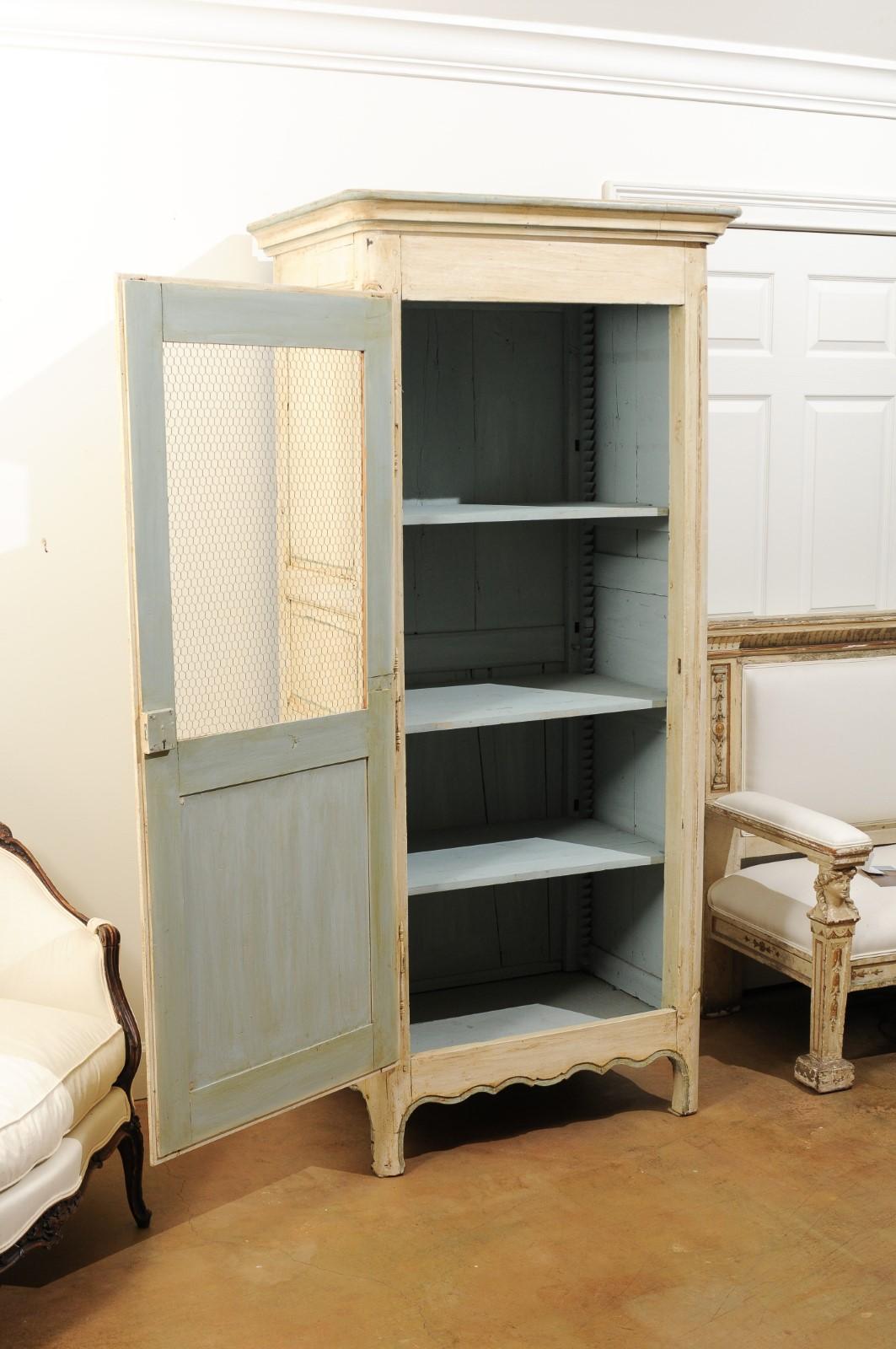 French 19th Century Painted Wood Bonnetière Cupboard with Chicken Wire Door 3