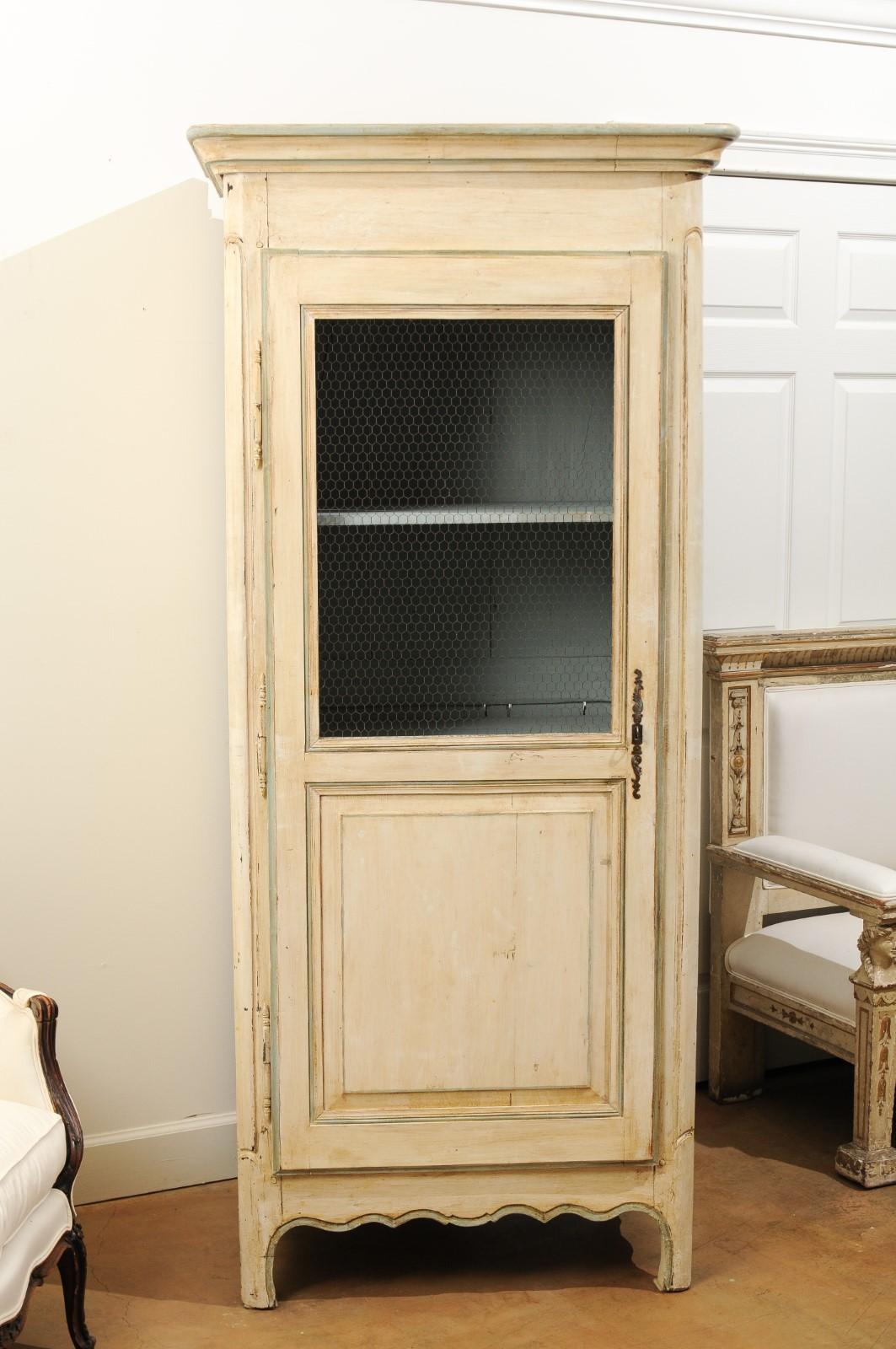 French 19th Century Painted Wood Bonnetière Cupboard with Chicken Wire Door 5