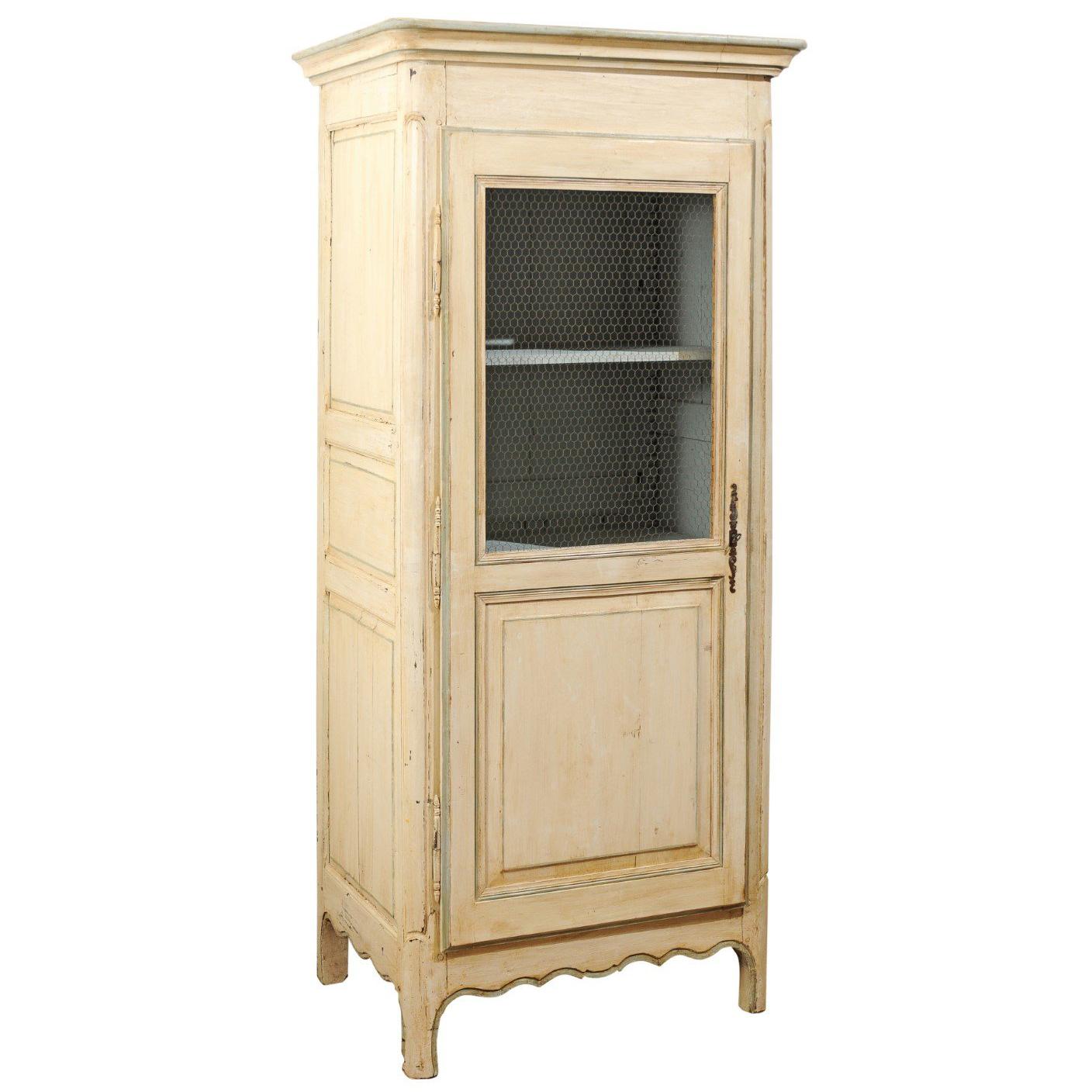 French 19th Century Painted Wood Bonnetière Cupboard with Chicken Wire Door