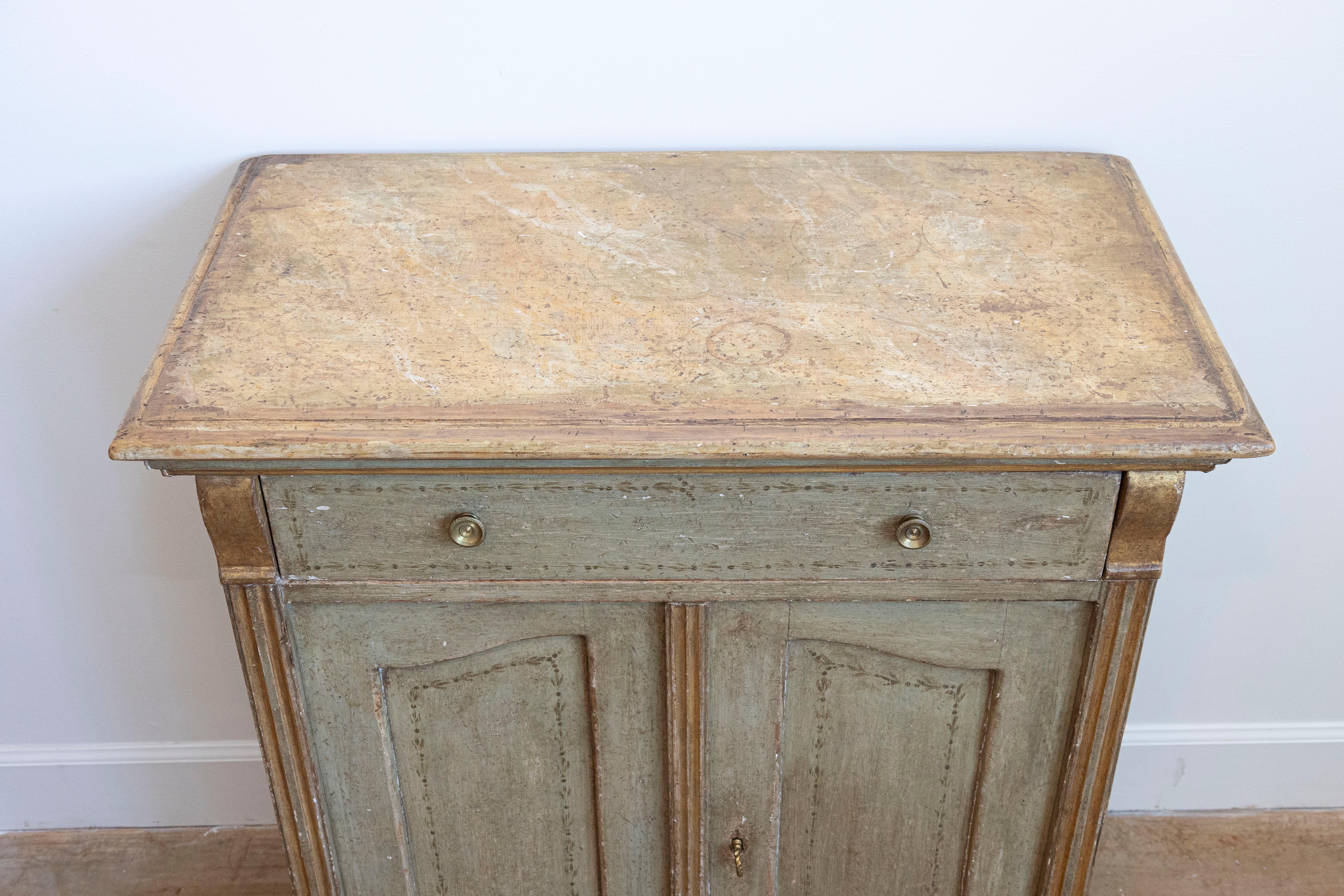 French 19th Century Painted Wood Buffet with Single Drawer over Two Doors 1