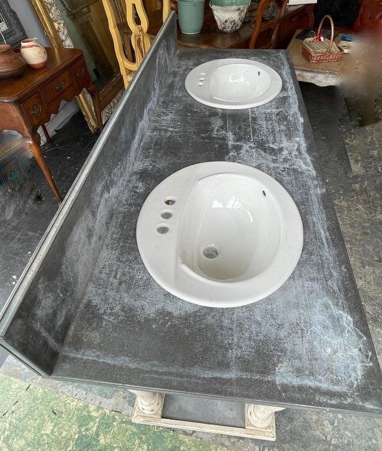 French 19th Century Painted Wood Vanity with Two Porcelain Sinks and Zinc Top 9