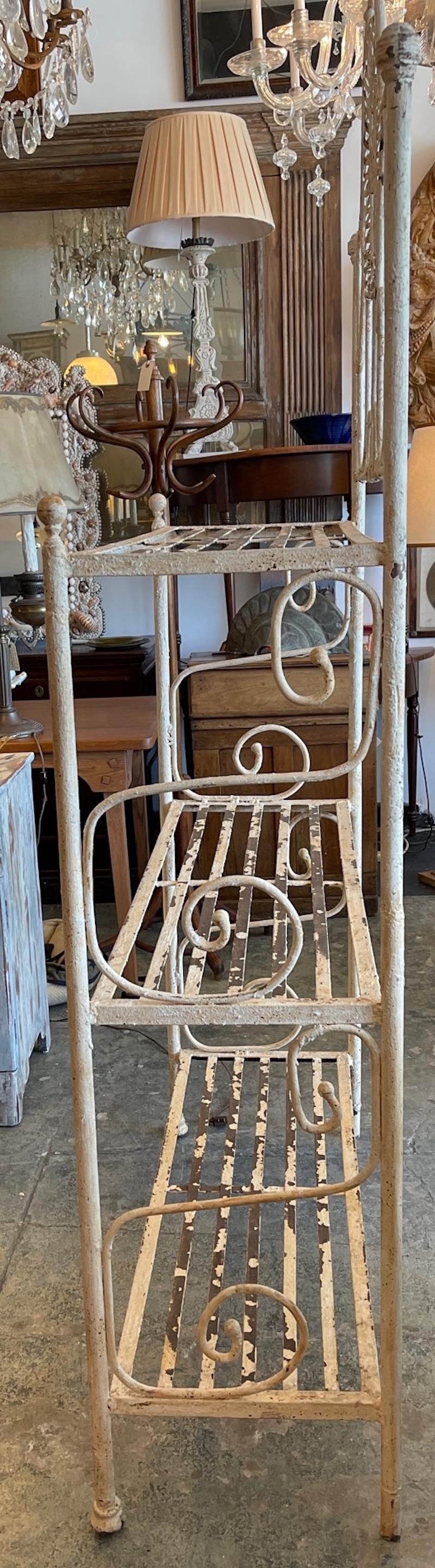 French 19th Century Painted Wrought Iron 3 Shelf Bakers Rack For Sale 4