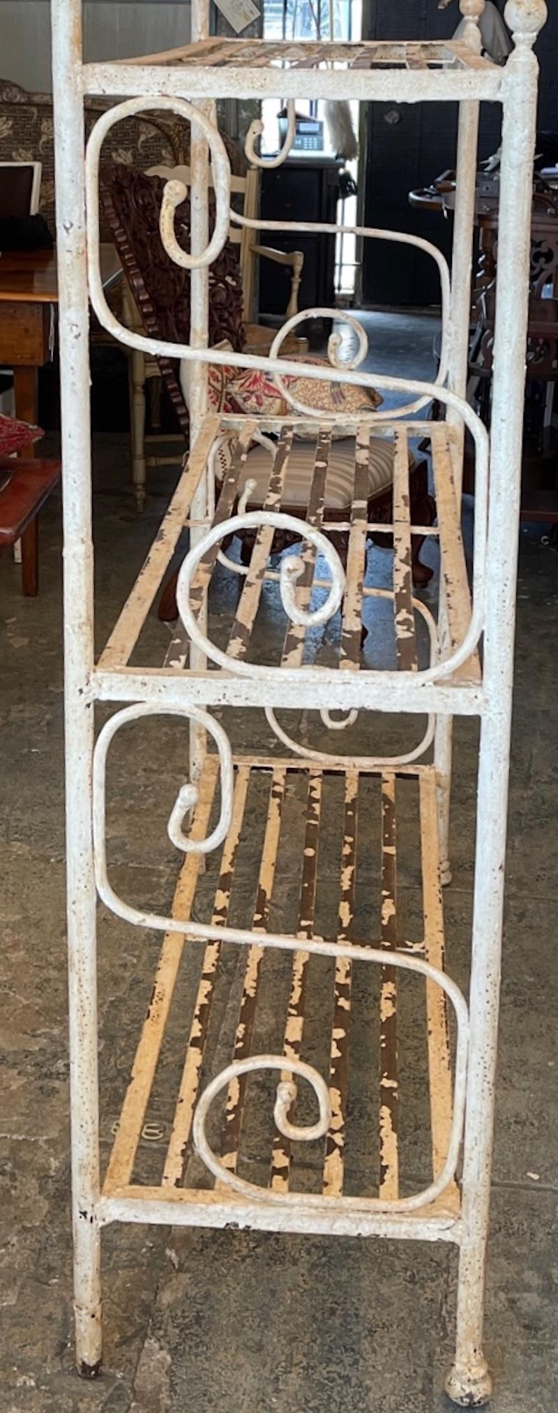 French 19th Century Painted Wrought Iron 3 Shelf Bakers Rack For Sale 2