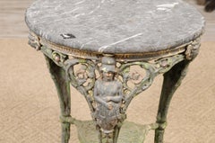 French 19th Century Painted Wrought-Iron Round Side Table with Carved Figure