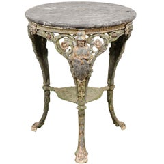 French 19th Century Painted Wrought-Iron Round Side Table with Carved Figure