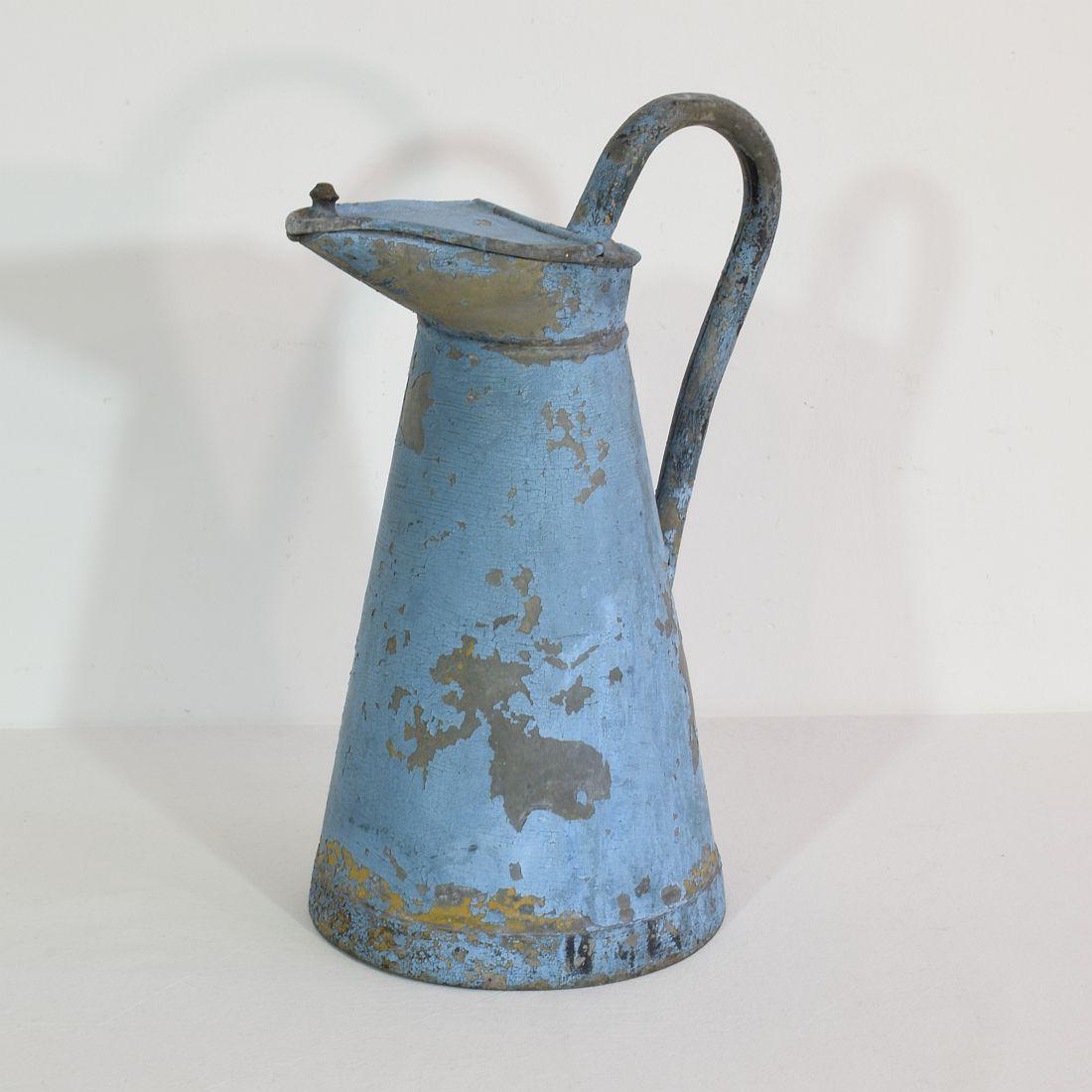 Hand-Painted French 19th Century painted Zinc Ewer or Jug