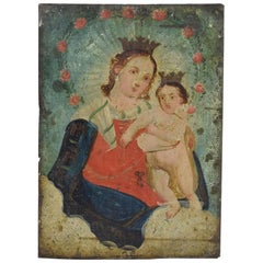 French 19th Century Painting of Maria with Baby Jesus