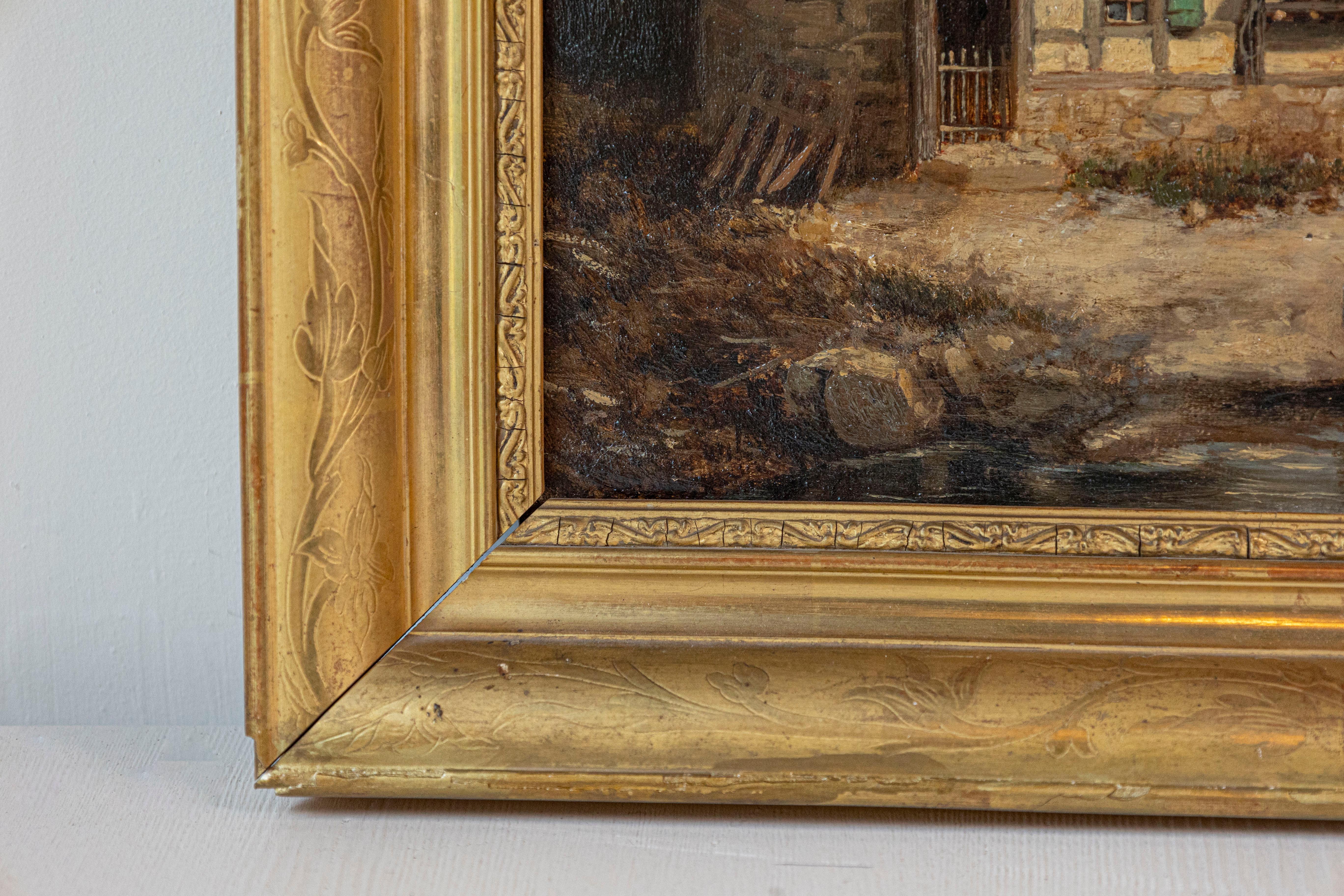 French 19th Century Painting Signed Léon Bertan Depicting a Bucolic Farm Scene In Good Condition For Sale In Atlanta, GA