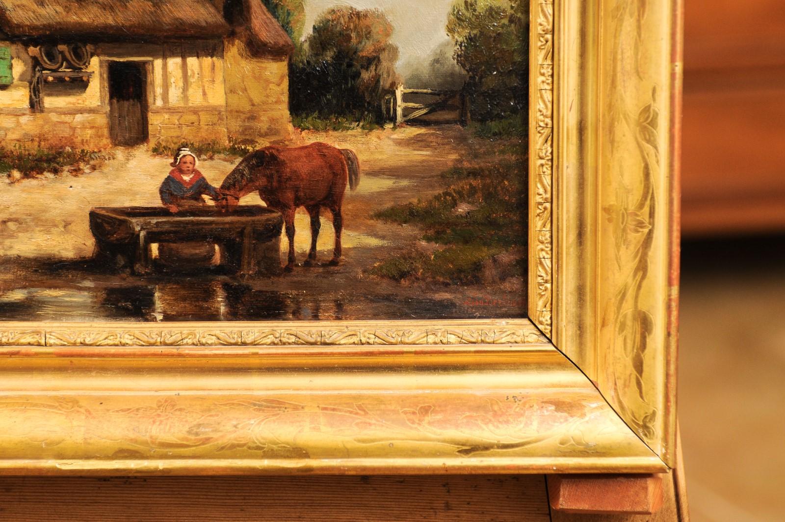 Canvas French 19th Century Painting Signed Léon Bertan Depicting a Bucolic Farm Scene For Sale
