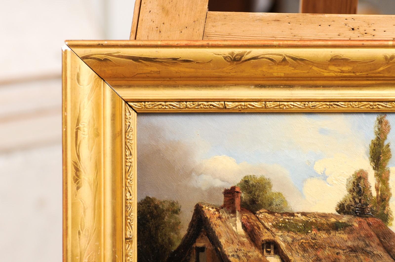 Dipinto francese del XIX secolo firmato Léon Bertan raffigurante una scena di fattoria bucolica in vendita 1