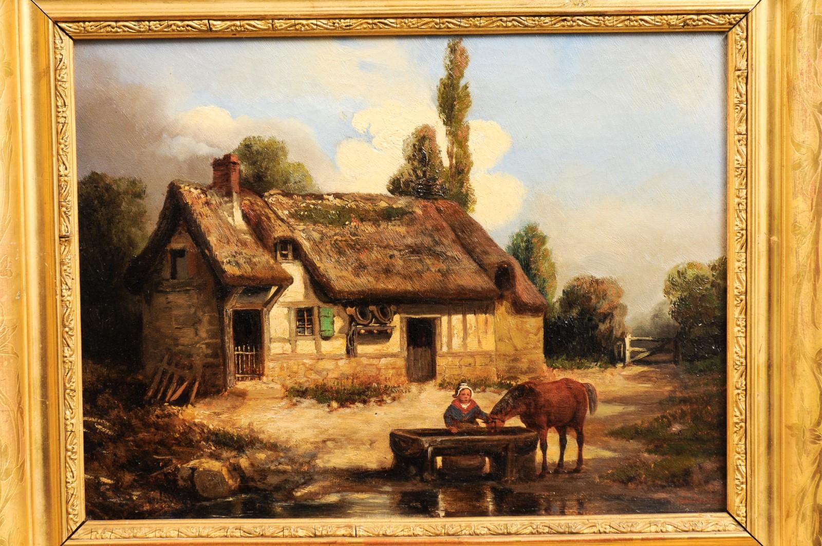 Dipinto francese del XIX secolo firmato Léon Bertan raffigurante una scena di fattoria bucolica in vendita 2