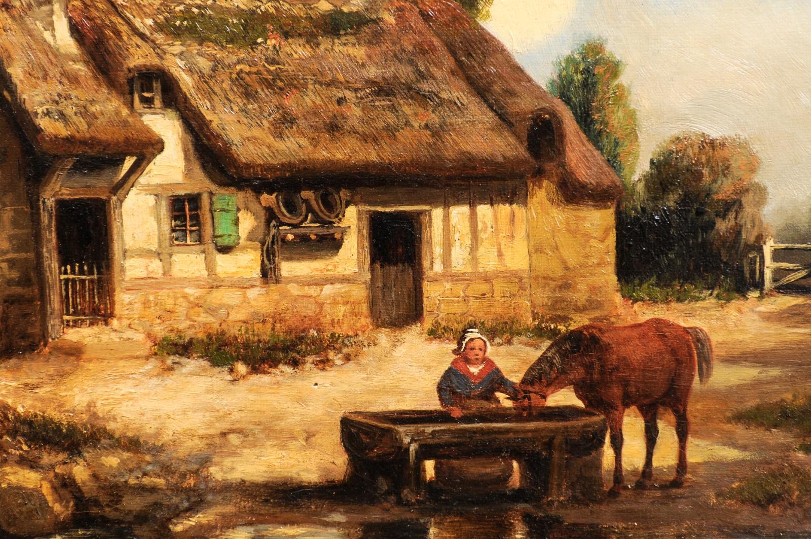 French 19th Century Painting Signed Léon Bertan Depicting a Bucolic Farm Scene For Sale 4