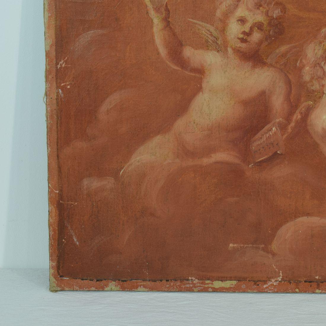 French 19th Century Painting with Cherubs / Angels In Good Condition In Buisson, FR