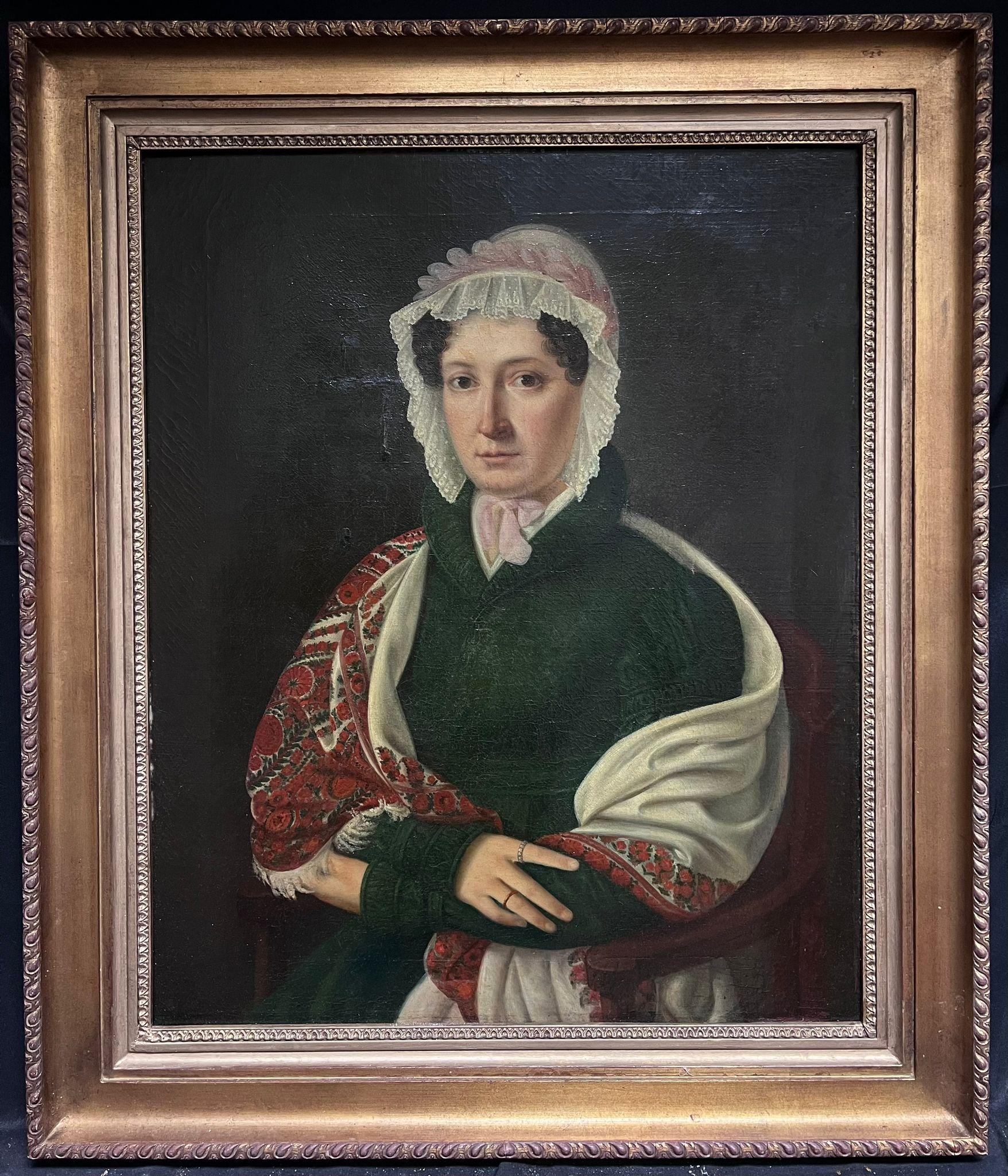 Portrait of a Lady in a Shawl
French artist, circa 1880's period
oil on canvas, framed
framed: 37 x 31.5 inches
canvas: 29.5 x 24 inches
provenance: private collection, France
condition: several repair patches evident verso and obvious repairs