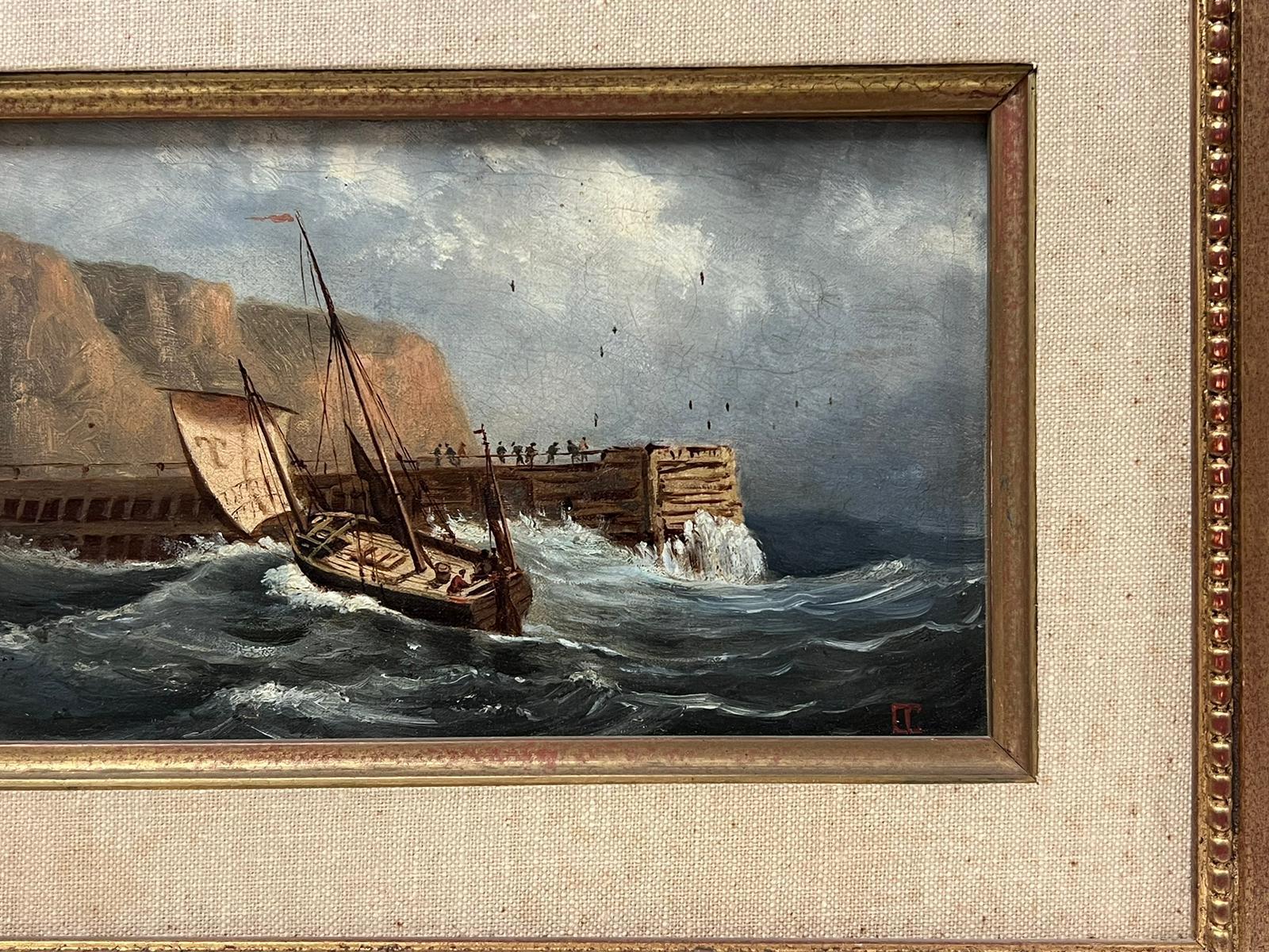 Antique French Oil Painting Navi a vela in un mare agitato e con una forte brezza in vendita 1