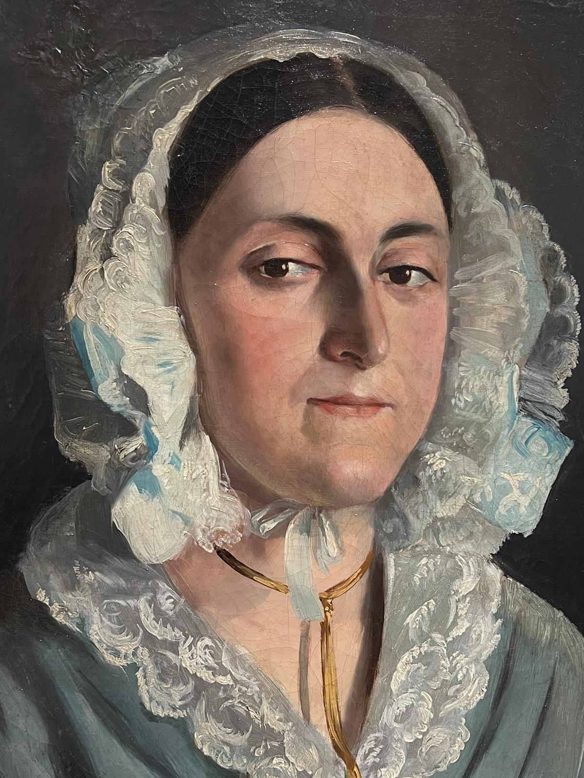 Ritratto di signora in abiti di seta e pizzo dipinto ad olio nel 1870 ca. 2
