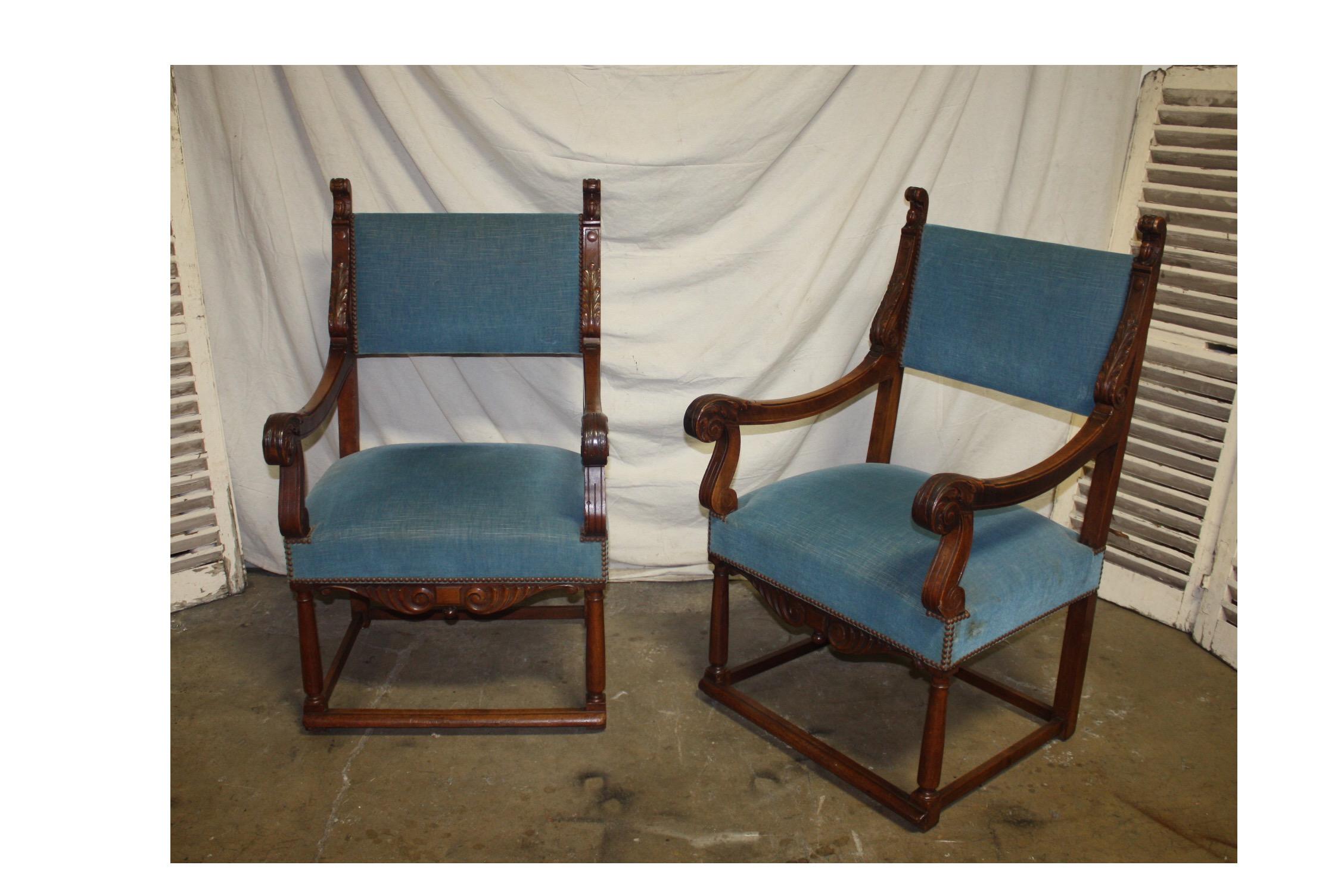 Louis XIII French, 19th Century Pair of Armchairs