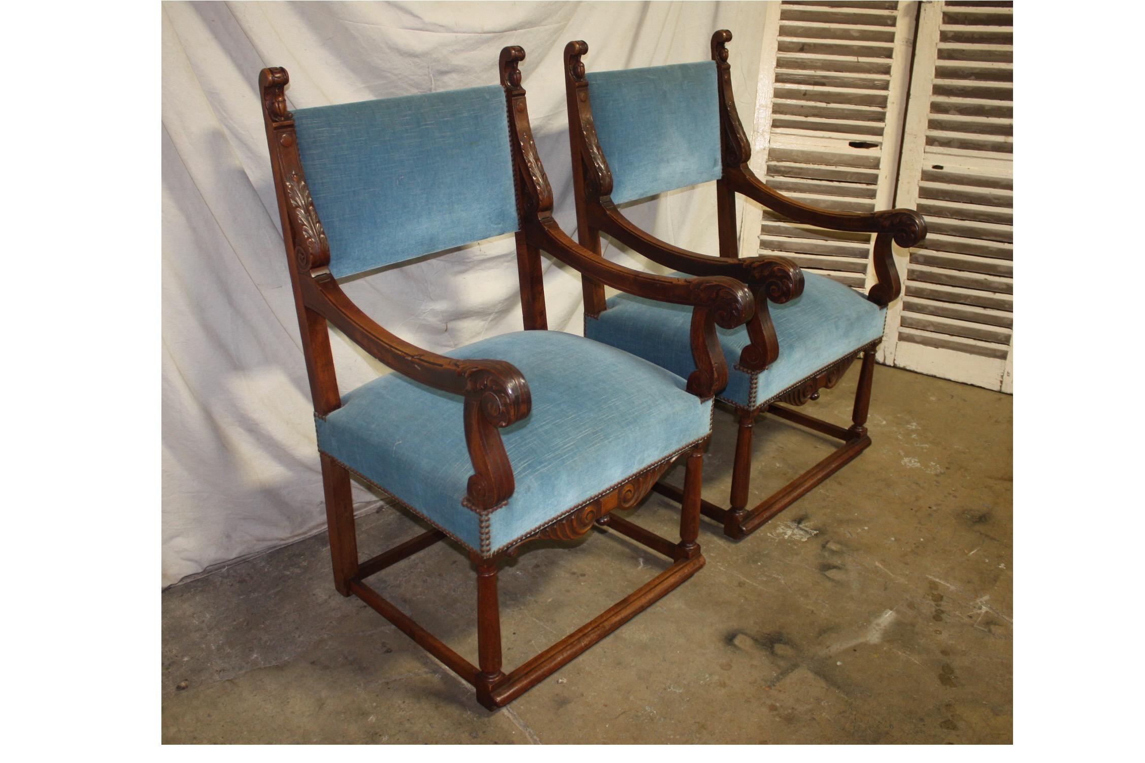 Walnut French, 19th Century Pair of Armchairs