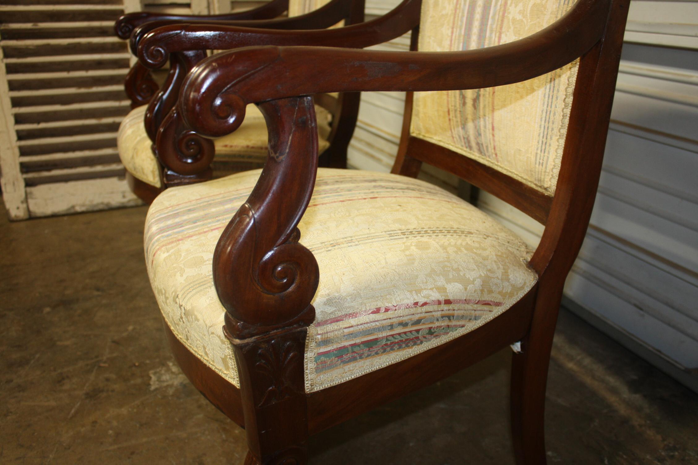 Mahogany French 19th Century Pair of Armchairs For Sale