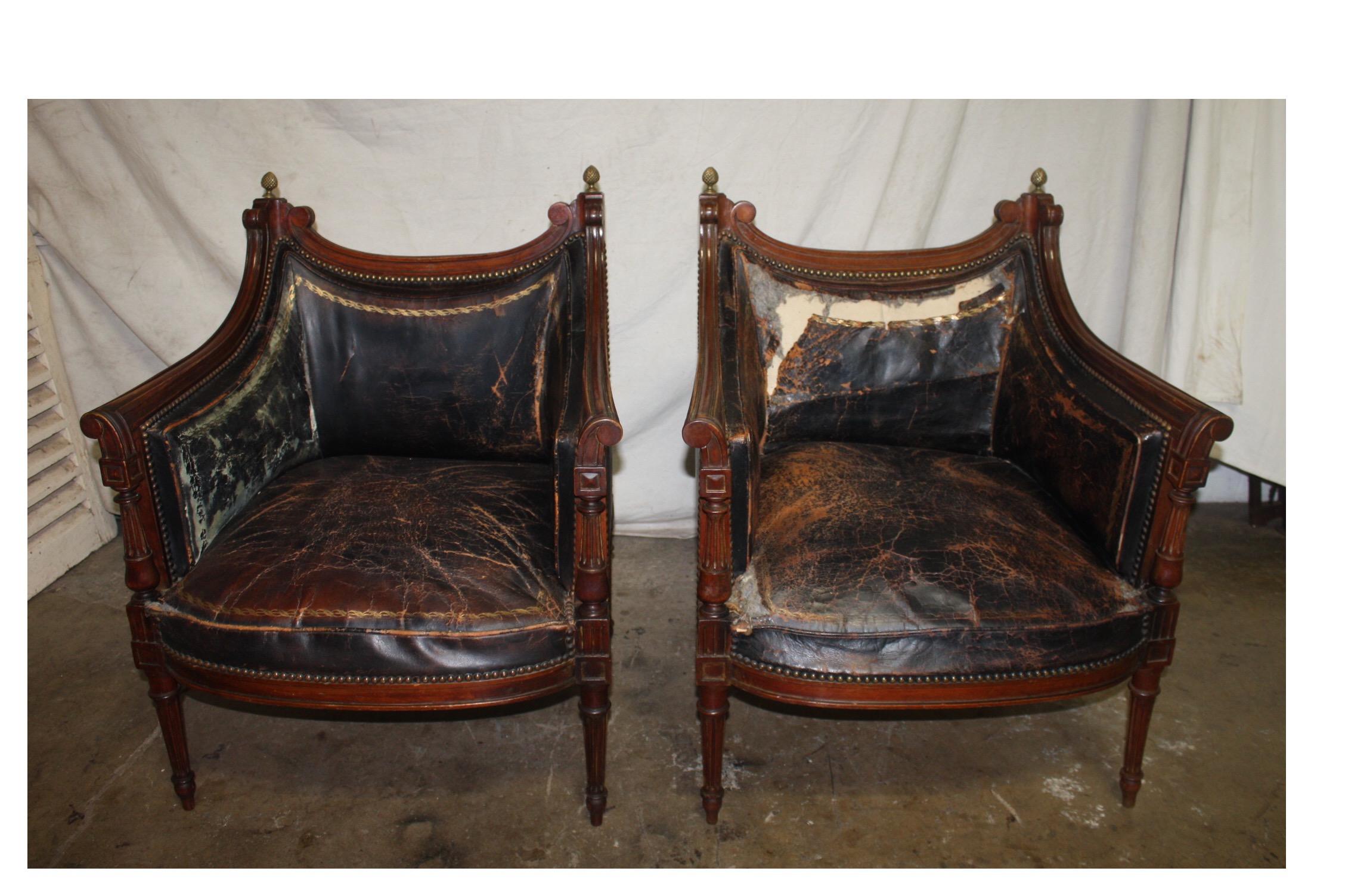 French 19th century Louis XVI pair of bergère chairs.