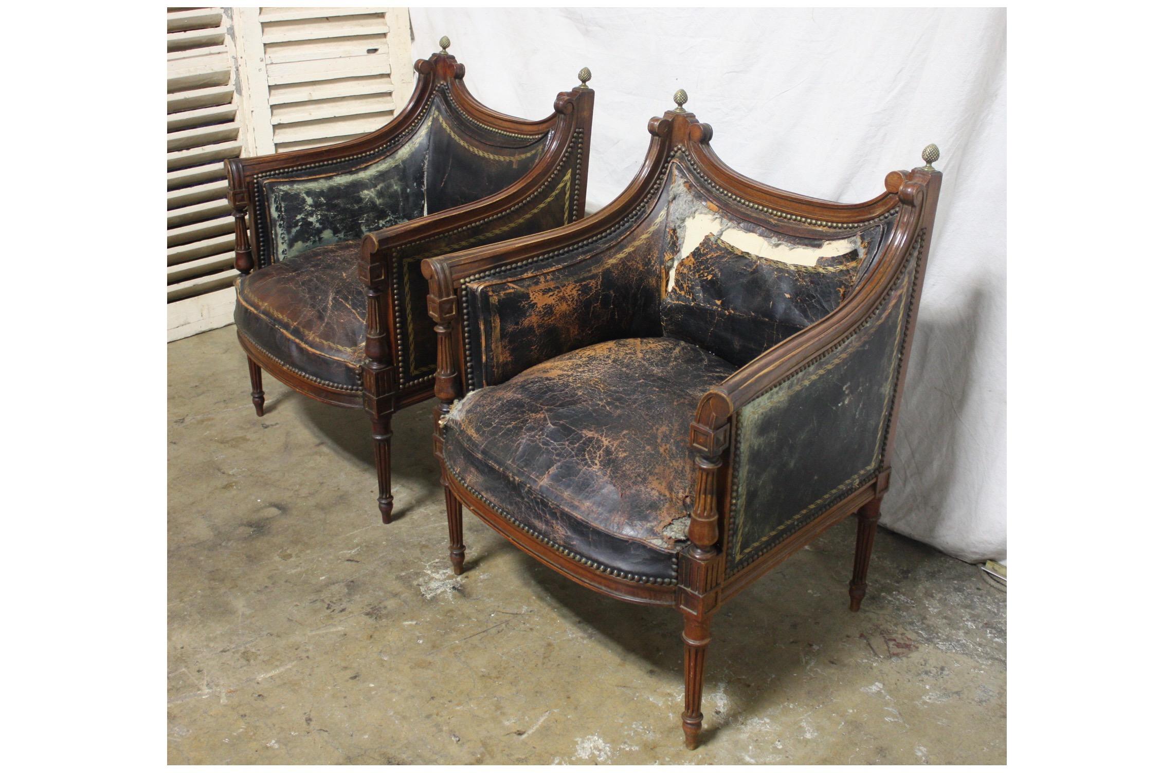 Louis XVI French 19th Century Pair of Bergère Chairs