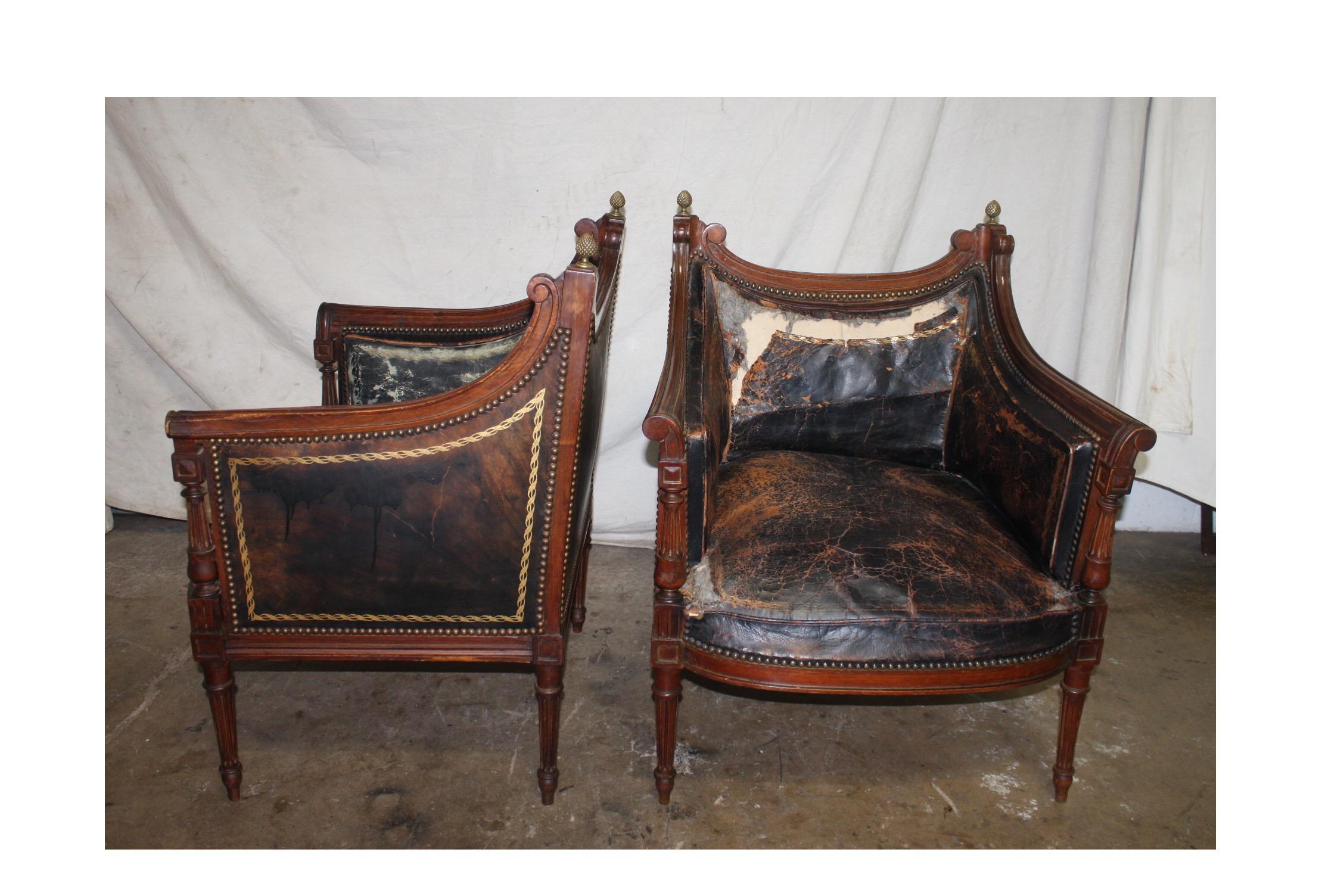 Bronze French 19th Century Pair of Bergère Chairs