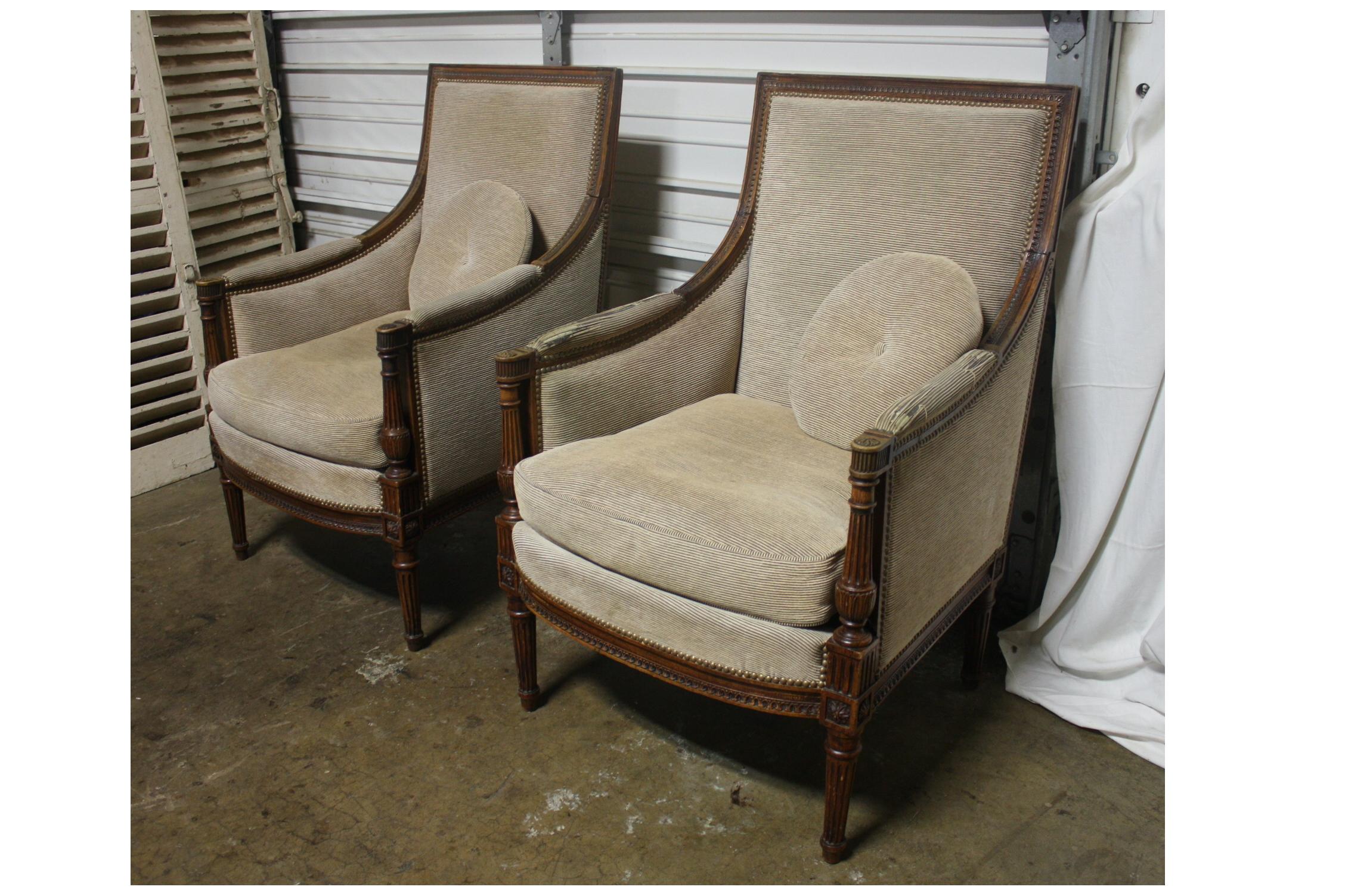 French, 19th Century, Pair of Bergere Chairs at 1stDibs