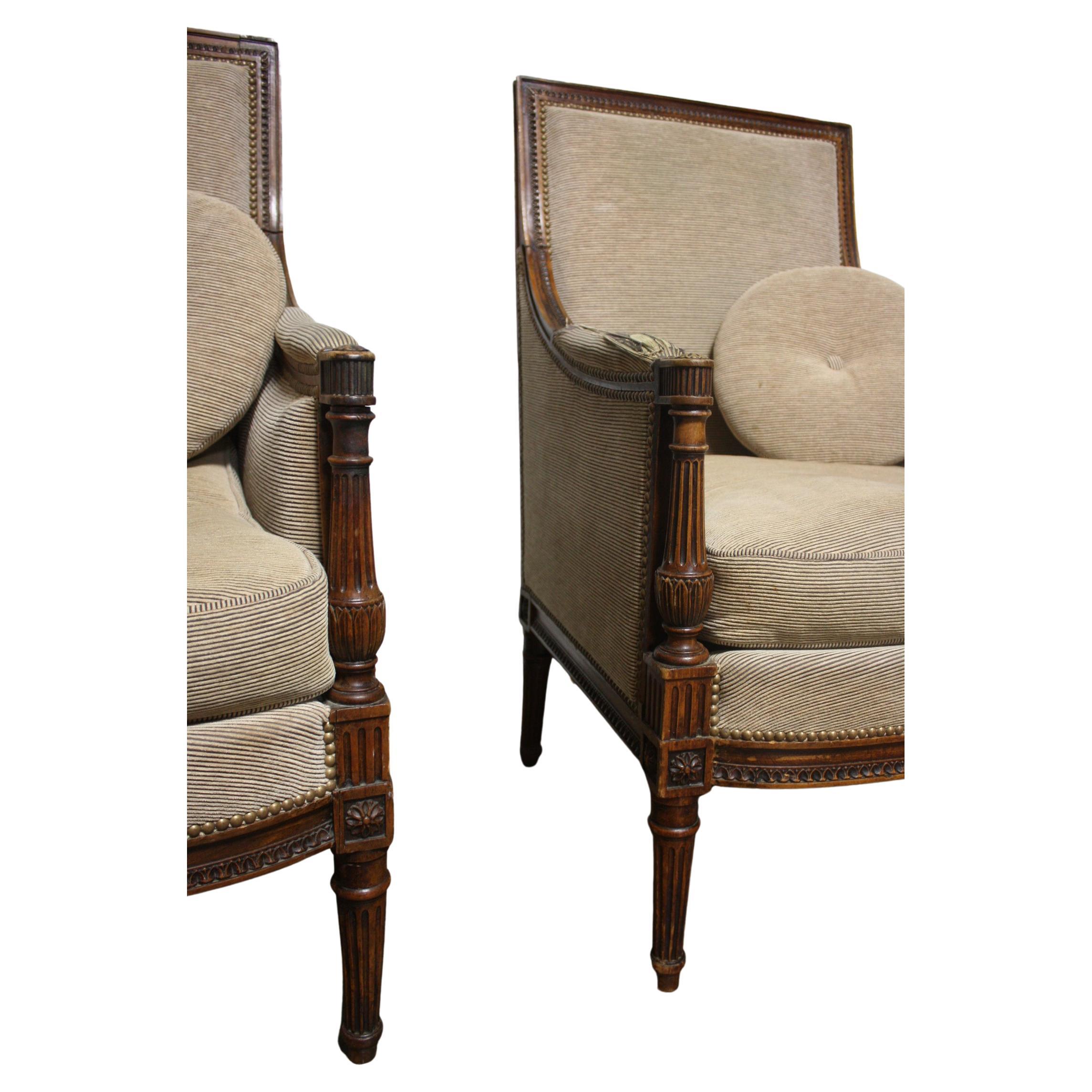 French, 19th Century, Pair of Bergere Chairs at 1stDibs