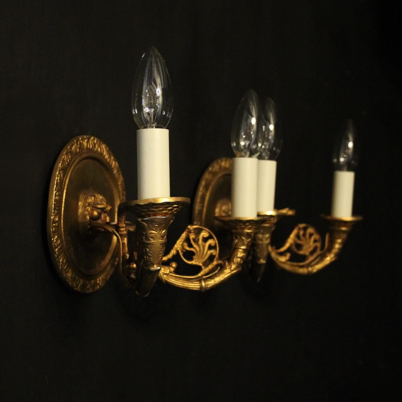 French 19th Century Pair Of Bronze Antique Wall Lights 5