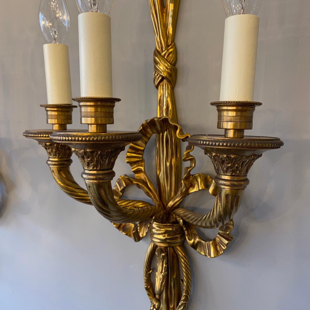 Gilt French 19th Century Pair of Bronze Antique Wall Lights