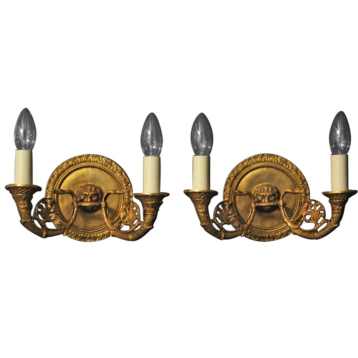 French 19th Century Pair Of Bronze Antique Wall Lights