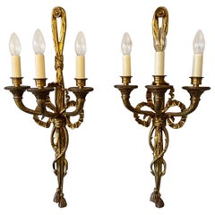 French 19th Century Pair of Bronze Antique Wall Lights