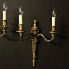 French 19th Century Pair of Bronze Antique Wall Sconces