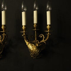 French 19th Century Pair of Bronze Eagle Antique Wall Sconces